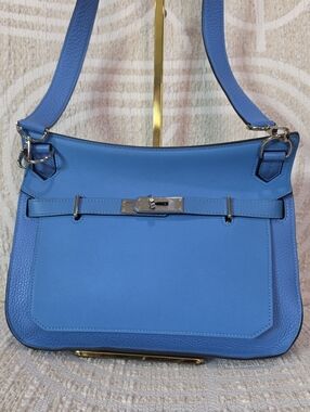 Hermes Jypsiere 28 Blue Leather Shoulder Bag with Silver Hardware